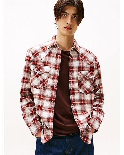 Camisa Western De Cuadros Con Corte Regular Tommy Hilfiger de hombre de color Red