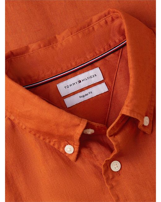 Tommy Hilfiger Orange Regular Fit Washed Pure Linen Shirt for men