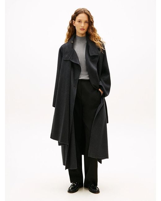 Tommy Hilfiger Black Wool Blend Oversized Longline Scarf Coat