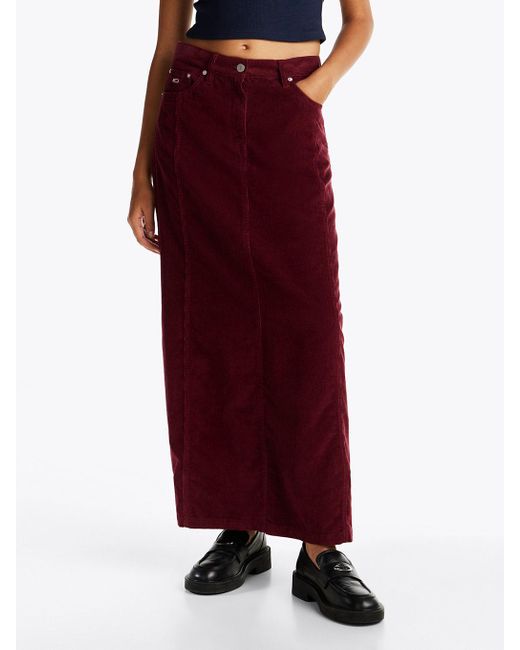 Tommy Hilfiger Red Fine Corduroy Straight Maxi Skirt