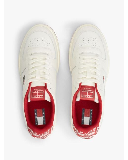 Tommy Hilfiger White Leather Bandana Print Archive Court Trainers for men