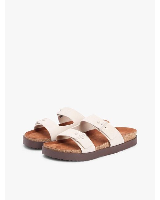Tommy Hilfiger Pink Suede Buckle Cork Footbed Serrated Sandals for men