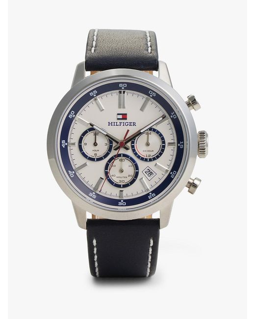 Tommy Hilfiger Gray Cream Dial Leather Strap Watch for men