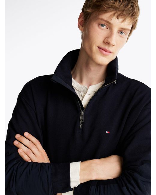 Felpa Con Collo A Listino E Mezza Zip di Tommy Hilfiger in Black da Uomo