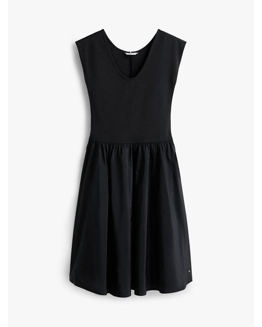 Tommy Hilfiger Black Jersey Midi Fit And Flare Dress