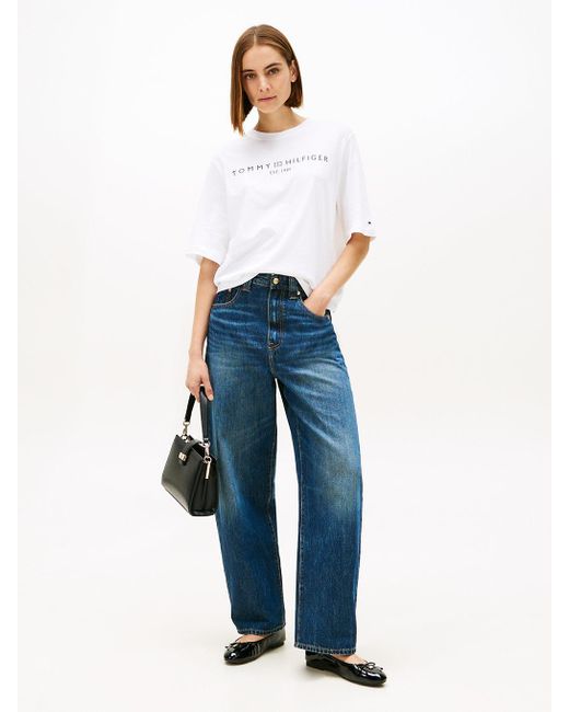 Tommy Hilfiger White Logo Relaxed Crew Neck T-Shirt