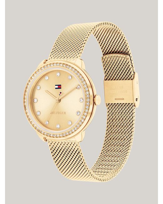 Tommy Hilfiger Metallic Ionic Gold-plated Crystal-embellished Mesh Strap Watch