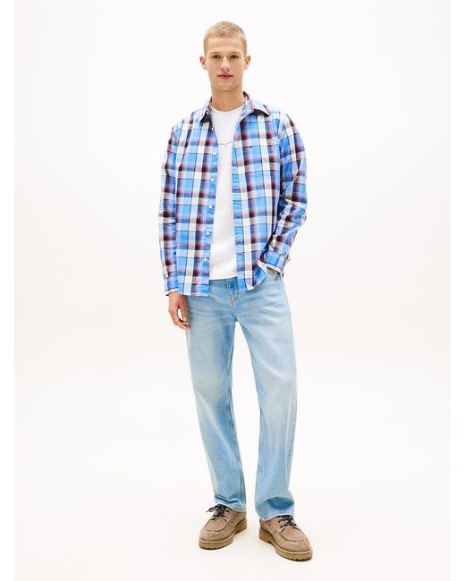 Tommy Hilfiger Blue Regular Fit Check Poplin Shirt for men