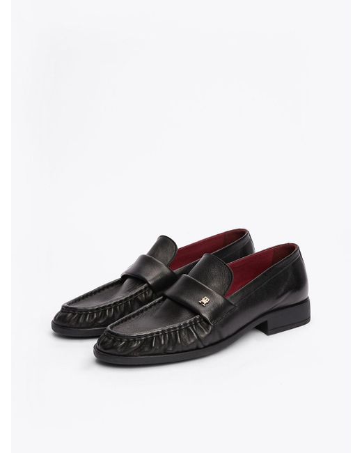Tommy Hilfiger White Th Monogram Leather Pleated Loafers