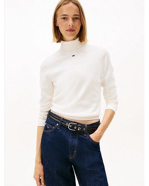 Tommy Hilfiger Slim Fit Coltrui in het White