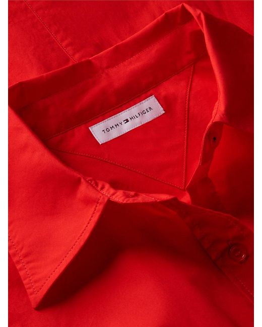 Tommy Hilfiger Red Fit And Flare Poplin Midi Shirt Dress