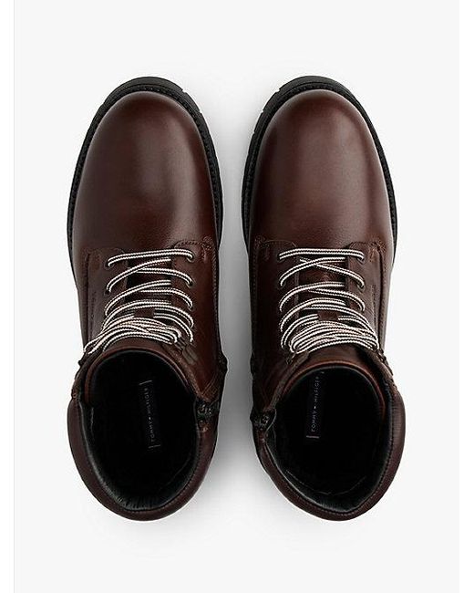 Tommy Hilfiger Leren Veterboots Met Profielzool in het Brown voor heren