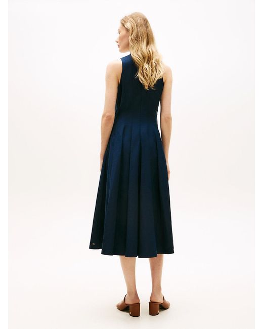 Tommy Hilfiger Blue Tone Button Linen Blend Midi Dress