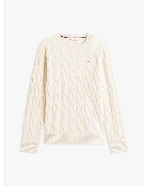 Jersey Curve De Punto Trenzado En Lana Suave Tommy Hilfiger de color White