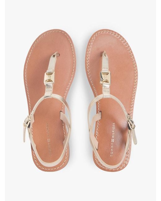 Tommy Hilfiger Natural Metallic Leather Toe Post Flat Sandals