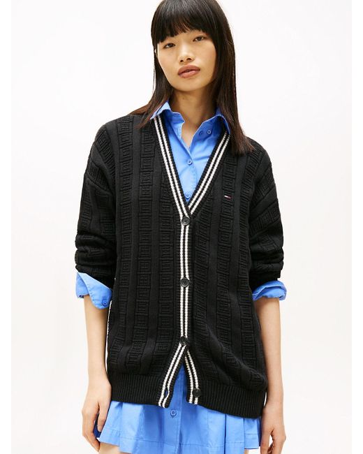 Tommy Hilfiger Black Flag Cable Knit Relaxed Cardigan