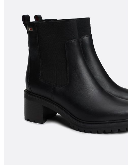 Tommy Hilfiger Black Enamel Flag Leather Cleat Chelsea Boots