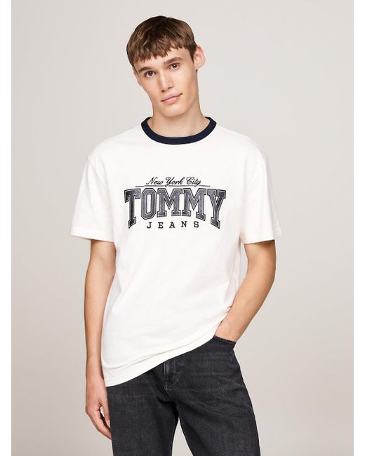 Tommy Hilfiger White Metallic Logo Contrast Collar T-shirt for men