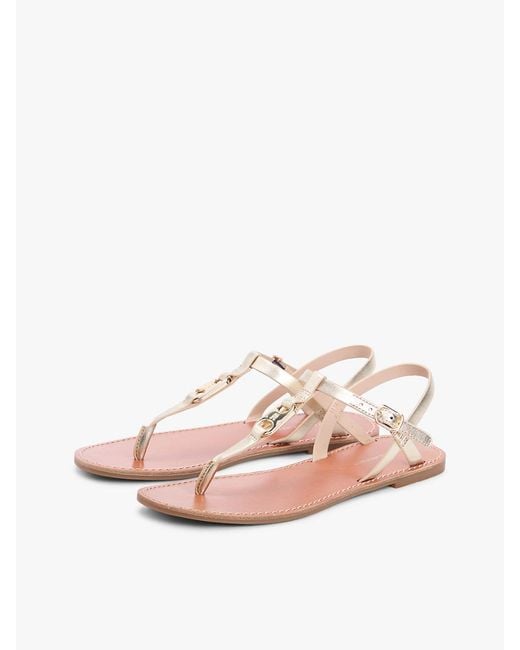 Tommy Hilfiger Natural Metallic Leather Toe Post Flat Sandals