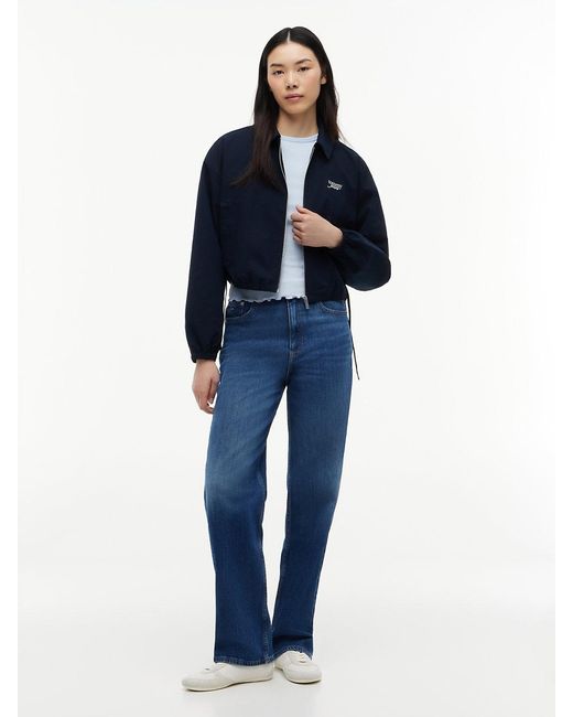 Tommy Hilfiger Blue Seersucker Drawstring Hem Relaxed Coach Jacket