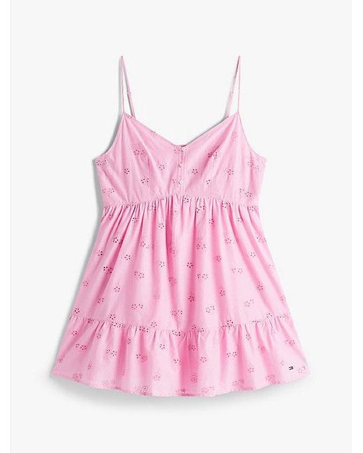 Tommy Hilfiger Relaxed Fit Mini-Jurk Met Broderie Anglaise in het Pink
