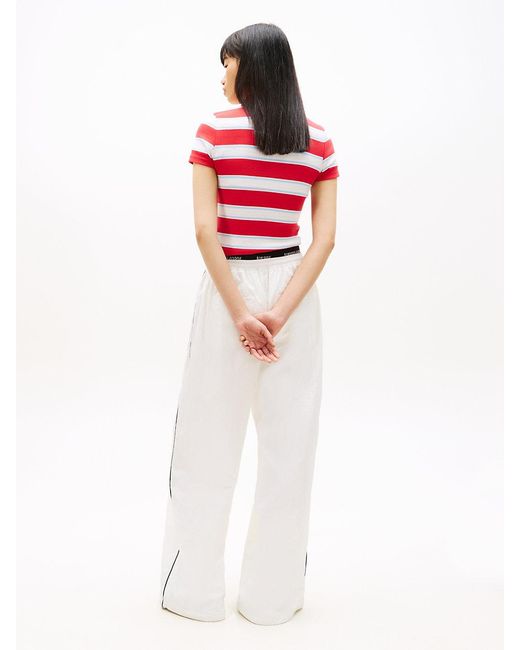 Tommy Hilfiger White Repeat Logo Tape Wide Leg Joggers