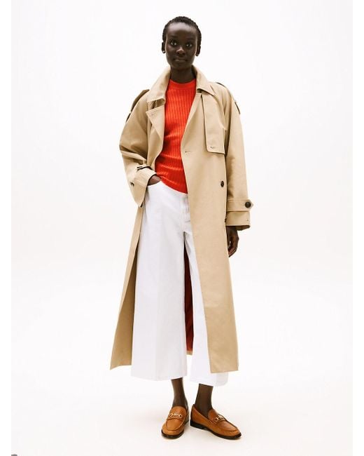 Tommy Hilfiger White Water Repellent Oversized Trench Coat
