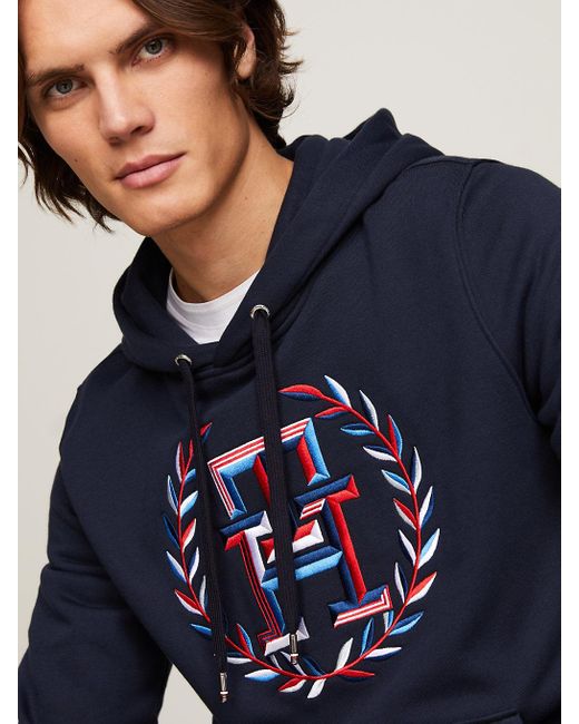 Tommy Hilfiger Blue Logo Embroidery Drawstring Hoody for men