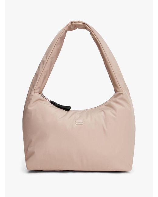 Tommy Hilfiger Pink Logo Plaque Padded Hobo Bag