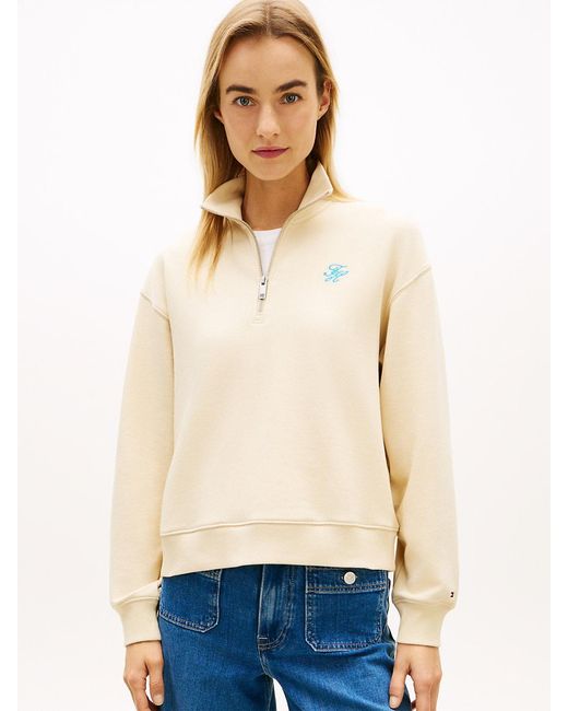 Tommy Hilfiger Natural Logo Embroidery Terry Quarter-Zip Jumper