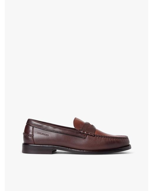 Tommy Hilfiger Brown Leather Debossed Logo Loafers for men