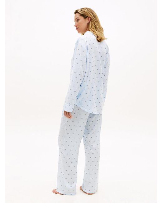 Tommy Hilfiger White Essential Print Embroidery Relaxed Pyjama Shirt