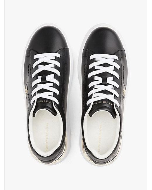 Tommy Hilfiger Leren Court Sneaker Met Th-Monogram in het Black