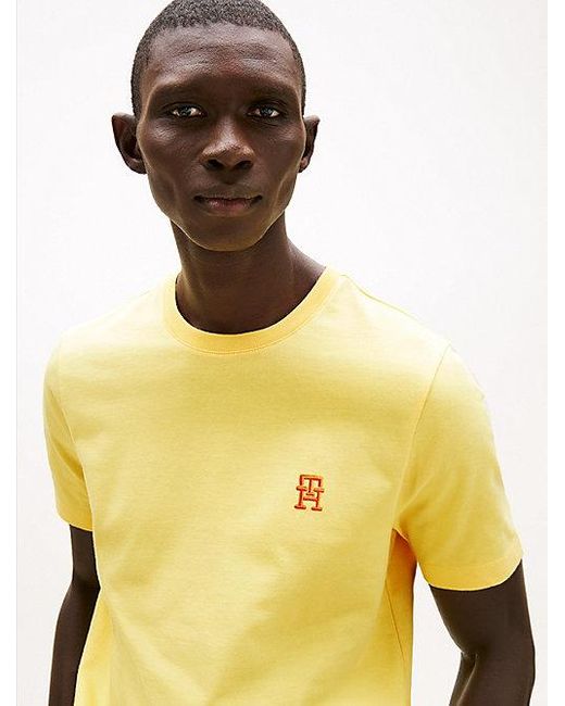 Tommy Hilfiger T-Shirt Met Contrasterend Geborduurd Th-Monogram in het Yellow voor heren
