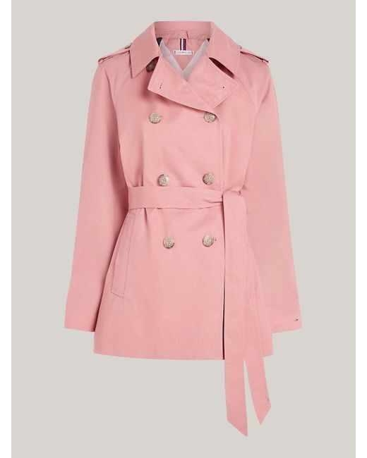 Tommy Hilfiger Pink Water Repellent Short Trench Coat