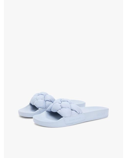 Tommy Hilfiger Blue Embossed Braided Strap Slides
