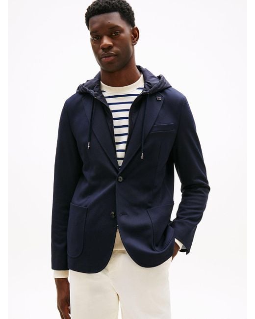Tommy Hilfiger Blue Smart Casual Performance Removable Hood Blazer for men