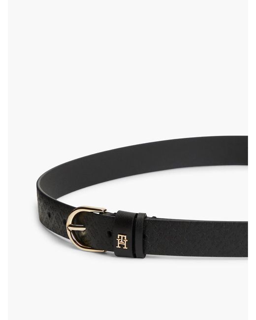 Tommy Hilfiger Black Th Monogram Debossed Leather Belt