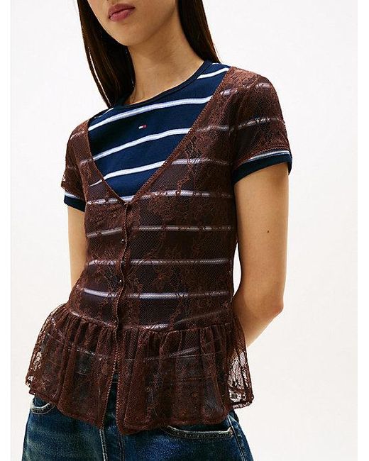 Top Slim De Encaje Floral Tommy Hilfiger de color Black