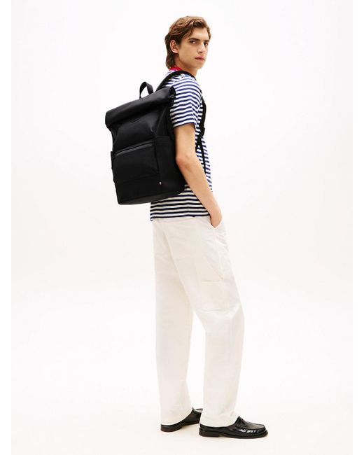 Sac À Dos À Rabat Roulé Et Logo Texturé Tommy Hilfiger pour homme en coloris Black