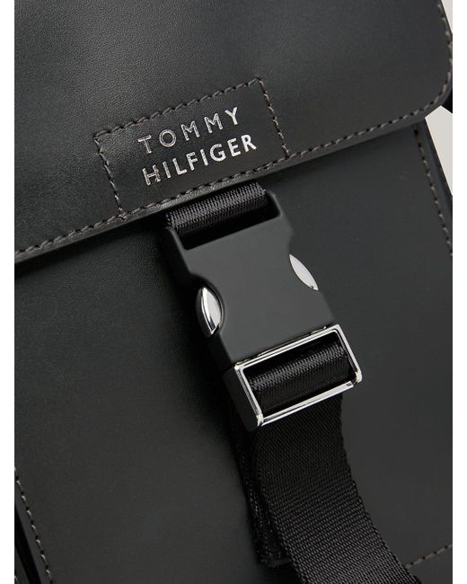 Tommy Hilfiger Black Leather Small Reporter Bag for men