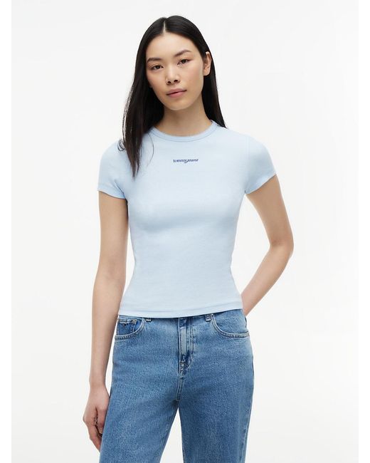 Tommy Hilfiger Blue Logo Ribbed Slim T-Shirt