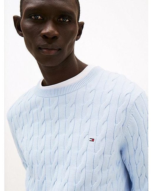 Tommy Hilfiger Kabelgebreide Trui Met Ronde Hals in het Blue voor heren