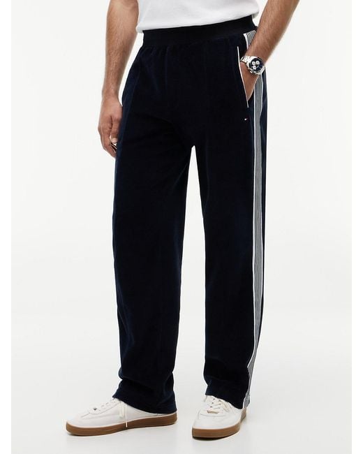 Tommy Hilfiger White Crest Embroidery Velour Joggers for men