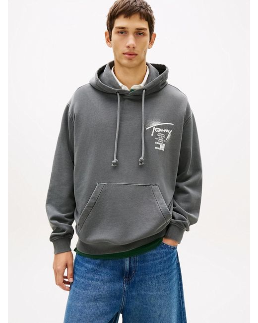 Tommy Hilfiger Gray Signature Back Logo Washed Relaxed Hoody for men