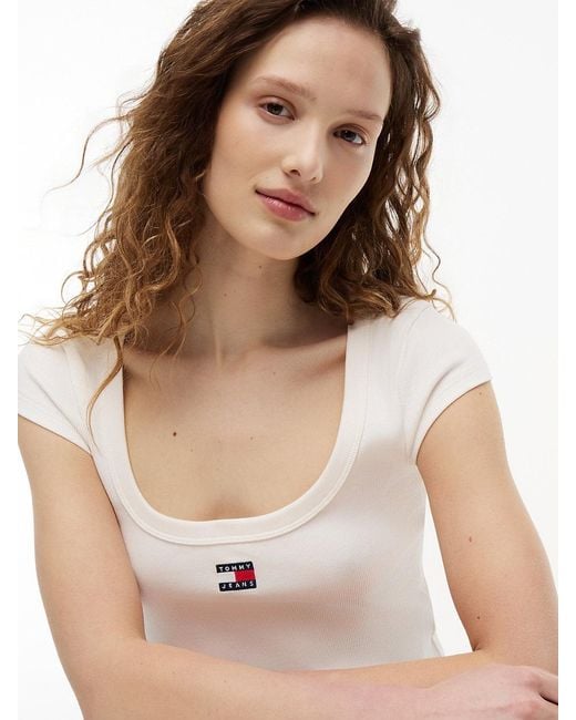 Tommy Hilfiger White Tommy Badge Scoop Neck Slim T-Shirt