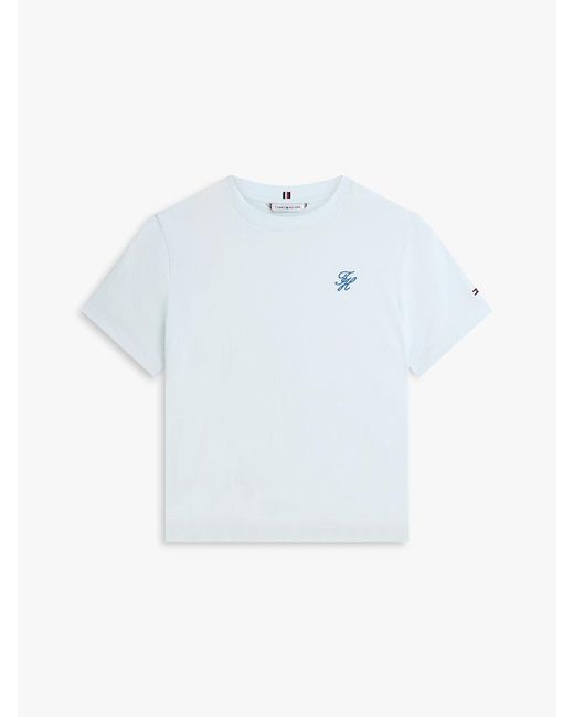 Tommy Hilfiger Blue Logo Embroidery Jersey Crew Neck T-Shirt