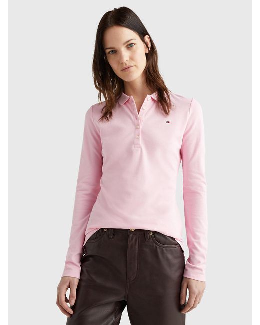 Tommy Hilfiger Long Sleeve Slim Fit Polo in Pink | Lyst UK