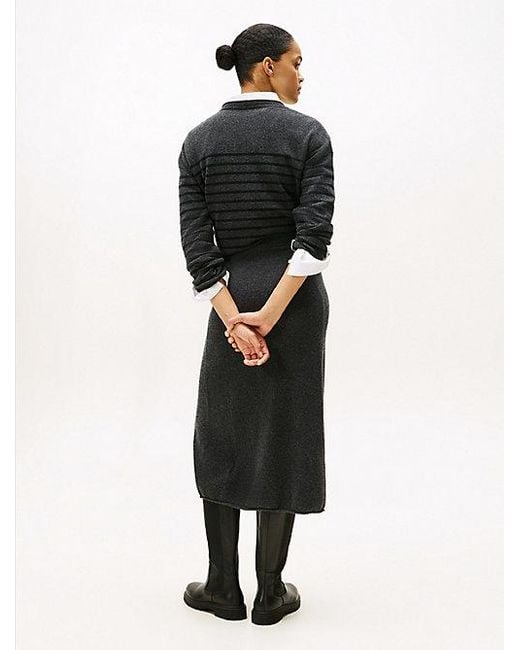 Tommy Hilfiger A-Line Midi-Rok Van Zachte Wol in het Black