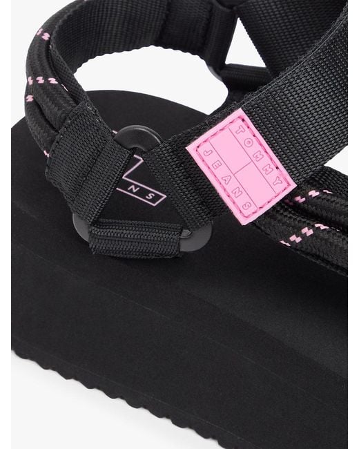 Tommy Hilfiger Black Webbing Rope Cleat Platform Sandals